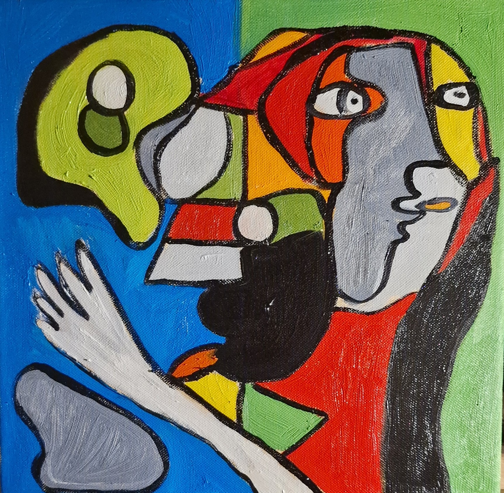 30x30cm olie på læred, den ene vej den anden vej